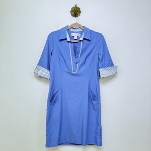 Sara Campbell Light Blue Mini Shift Dress Gingham Print Trim Women’s Size 4